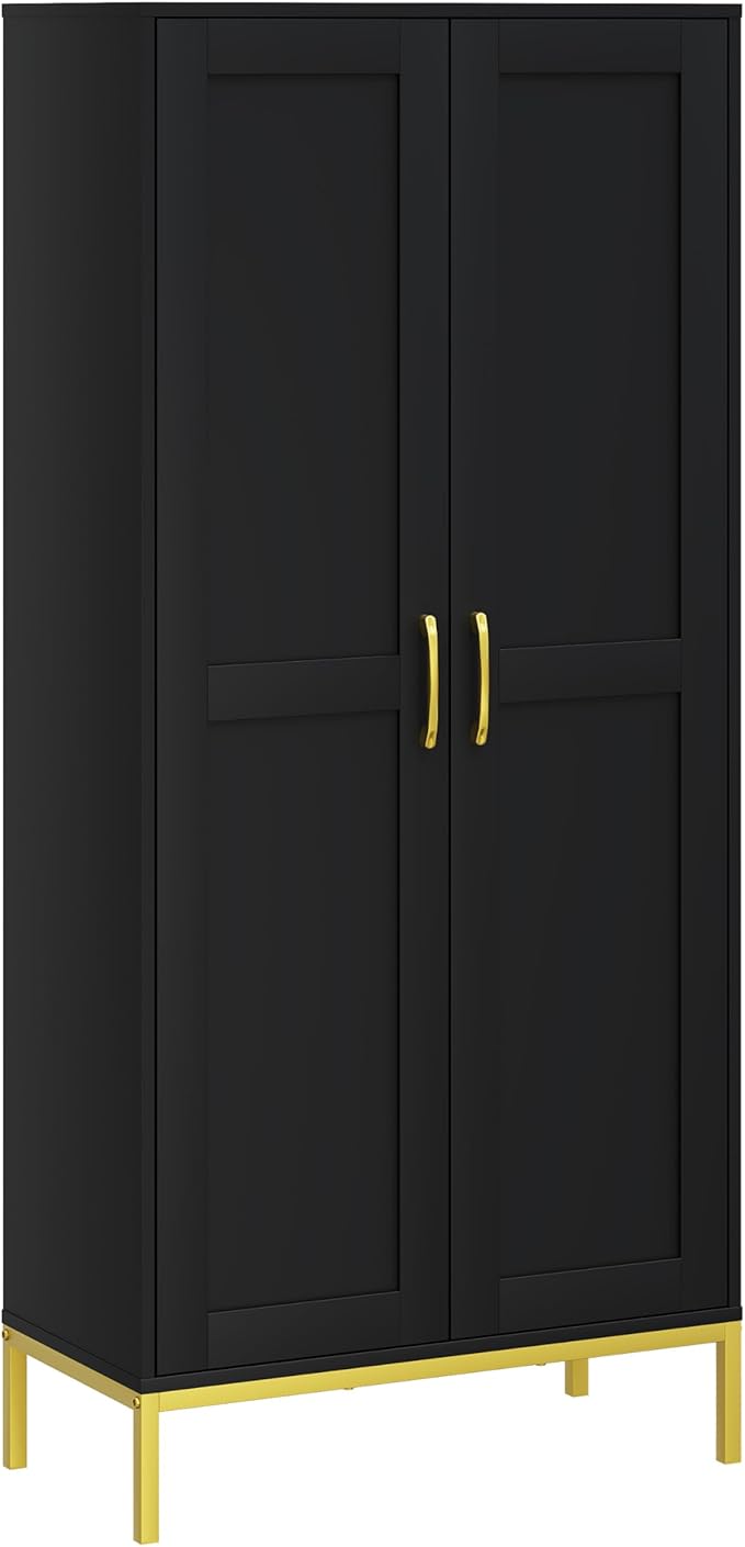 Tall Storage Cabinet, Kitchen Pantry Cabinet with 2 Doors & Adjustable Shelves for Laundry Room, Living Room, Entryway,Bathroom,Black-Ruum Studio Home