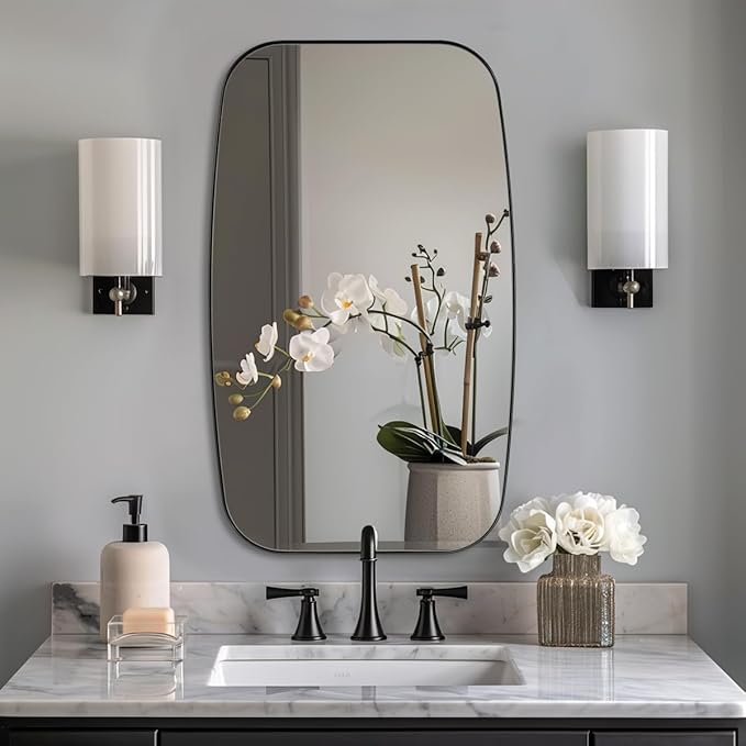 ANDY STAR Oval Bathroom Mirror, 24x32’’ Matte Black Metal Frame Oblong Mirror for Bathroom, Modern Black Oval Bathroom Mirror for Over Sink, Hangs Horizontal or Vertical-Ruum Studio Home