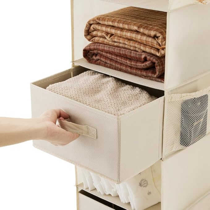 Hanging Shelf Closet Storage Organizer Removable Drawers ，Hanging Storage Organizer Hanging Sweater 2 Sock Underwear Drawers for Closet, Bedroom, Beige-Ruum Studio Home