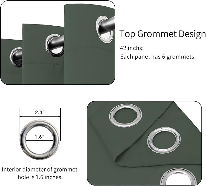 Easy-Going Blackout Curtains for Bedroom, Solid Thermal Insulated Grommet and Noise Reduction Window Drapes, Room Darkening Curtains for Living Room, 2 Panels(42x72 in, Greyish Green)-Ruum Studio Home