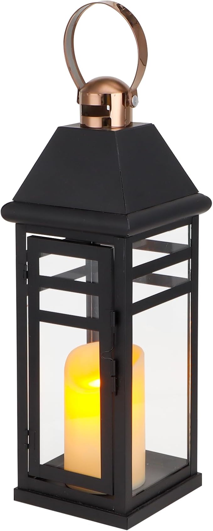 TRIROCKS Decorative Vintage Candle Lanterns 15.5" H Farmhouse Outdoor Hanging Lanterns with Tempered Glass for Porch, Balcony, Patio, Home, Centerpieces, Indoor, Outdoor(Black with Gold top)-Ruum Studio Home