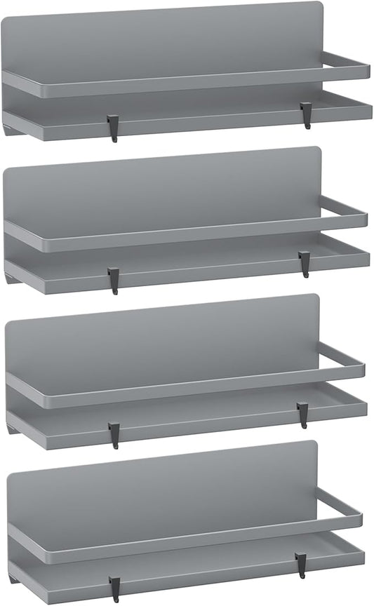 Magnetic Spice Rack for Refrigerator Moveable Magnetic Shelf Organizer Kitchen Seasoning Jars Storage Rack Fridge Magnet Organizer,Grey,4 Packs-Ruum Studio Home