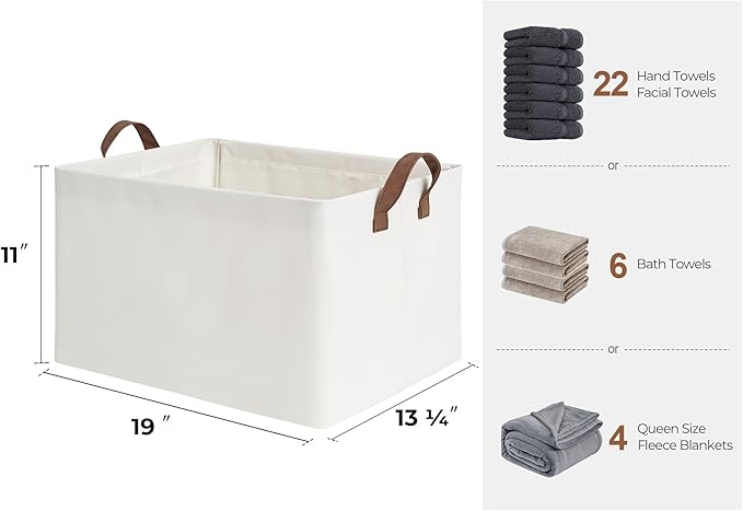 StorageWorks 45L Extra Large Fabric Storage Bins with PU Handles, Storage Baskets for Organizing, Large Laundry Basket, 2-Pack, Beige, 19" L X 13.25" W X 11" H-Ruum Studio Home