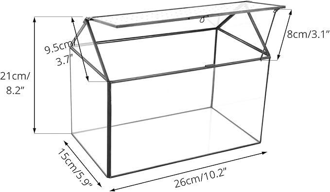NCYP House Shape Glass Terrarium with Acrylic Lid - 10.2x5.9x8.2 Inches Large Geometric Box for Snails, Ferns, Succulents, Air Plants, Indoor Tabletop Decor, Handmade (Terrarium Only)-Ruum Studio Home