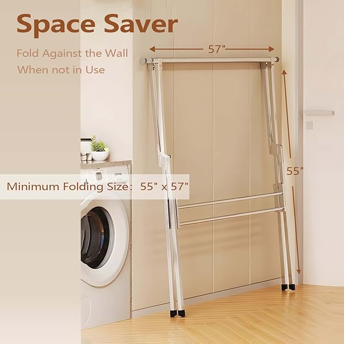 JAUREE Clothes Drying Rack 2 Tiers, Heavy Duty Drying Rack Clothing Folding Indoor Outdoor, Stainless Steel Laundry Drying Rack, Foldable Garment Rack with 20 Windproof Hooks (84 Inches)-Ruum Studio Home