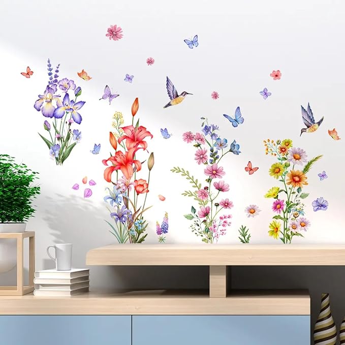 Set of 40 PCS Hello Spring Summer Window Cling Sticker Daisy, Sunflower, Birds, and Butterfly Window Stickers, Spring and Summer Decor, Home, Shop Window Glass Display Stickers (Floral with Birds)-Ruum Studio Home