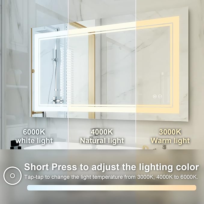 WELLFOR LED Bathroom Vanity Mirror 40 x 24 Inch, Lighted Anti-Fog Dimmable Mirror, IP44 Waterproof Wall Mounted Makeup Mirror, Packed with US Standard Plug and Touch Switch, (Horizontal/Vertical)-Ruum Studio Home