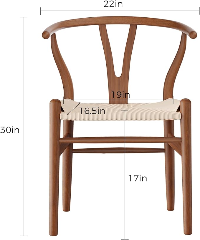 Tomile Solid Wood Wishbone Chair Y Chair Mid-Century Armrest Dining Chair, Hemp Seat (Ash Wood - Walnut., Pack of 1)-Ruum Studio Home