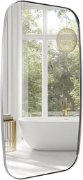 ANDY STAR Chrome Oblong Mirror, 30x48 Inch Polished Chrome Oval Mirror for Bathroom with Stainless Steel Metal Frame, Wall Mouned for Bathroom, Living Room, Entryway-Ruum Studio Home