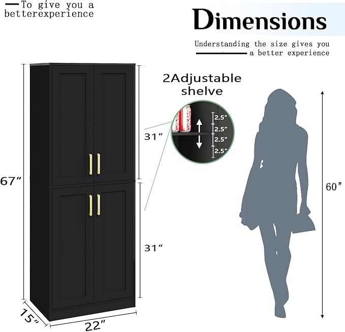 Tall Storage Cabinet with Doors & Shelf for Bathroom, Living Room, Entryway - Black-Ruum Studio Home