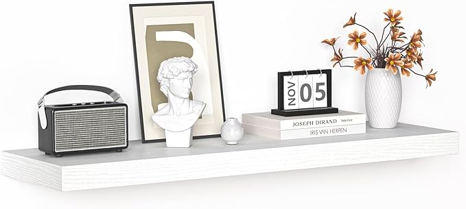 Floating Shelves - 10.3 Inch Deep Wall Shelf for Decor & Storage - Wall Mounted Display Shelving with Invisible Heavy-Duty Metal Bracket - 36" W x 10.3" D x 1.8" H - Set of 1 - Rustic White-Ruum Studio Home