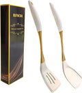 Heat-Resistant Silicone Kitchen Spatula Set – Non-Toxic Cooking Utensils with Solid & Slotted Designs –Food Grade Silicone and Stainless Steel Handles –Ideal for Nonstick Cookware, Gold-Ruum Studio Home