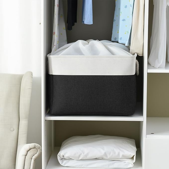 TheWarmHome Organization and Storage for Shelves - Extra Jumbo 3 Pack 20.5x15.7x13.8 inch Fabric Storage Basket for Organizing, Storage Bins for Shoes Towel Blanket (White & Black)-Ruum Studio Home