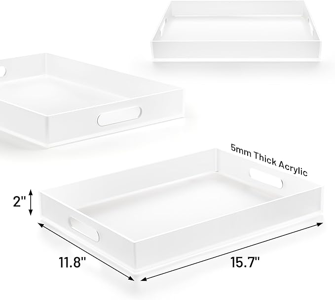 Large Acrylic Serving Tray Decorative Ottoman Coffee Table Vanity Tray Tea Fruit Platter Snack Appetizer Dessert Drink with Handles for Bar Kitchen Party, Frosted-Ruum Studio Home