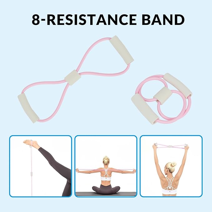 7 in 1 Foam Roller,Products Include Foam shafts,Muscle Roller Bars,Leg Massagers,Fascia Balls,Stretch Bands,8-Shaped Resistance Bands,are Used for Full-Body Relax,Yoga(White Pink Blue) (Pink)-Ruum Studio Home