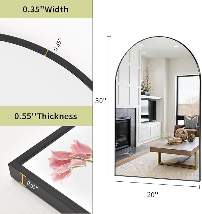 BEAUTYPEAK 20"x30" Arch Bathroom Mirror, Wall Mounted Vanity Metal Frame Mirror for Bedroom, Entryway, Living Room, Black-Ruum Studio Home