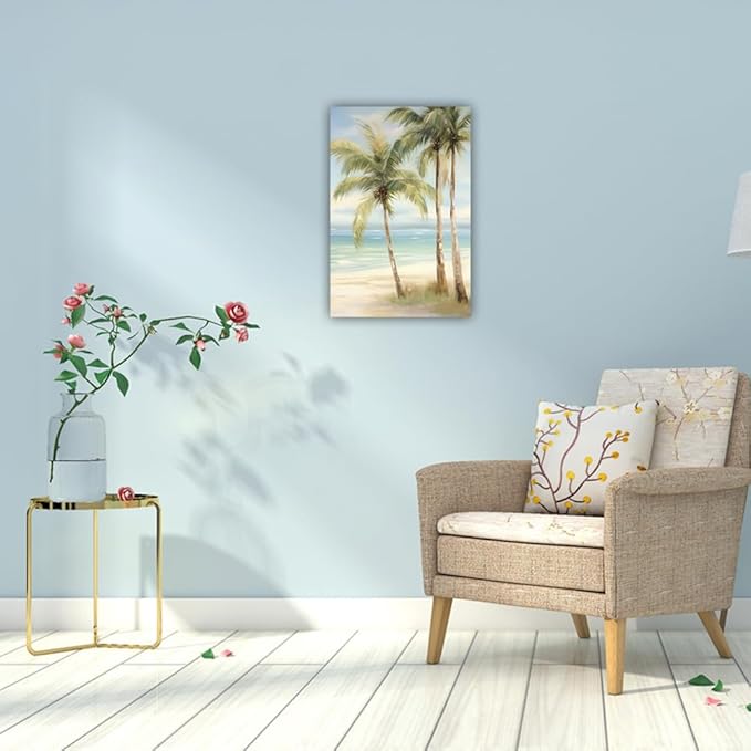 LURENCZH Tropical Beach Canvas Wall Art Seaside Palm Tree Picture Wall Decor Ocean Scenery Painting Prints for Bathroom Decor Framed(Beach-3,28.00" x 42.00")-Ruum Studio Home