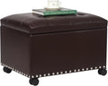 Joveco Leather Storage Ottoman with 360° Wheels 24" Rolling Foot Rest Bench Rectangle Ottomans Stool for Living Room Bedroom (Brown, Wheels)-Ruum Studio Home