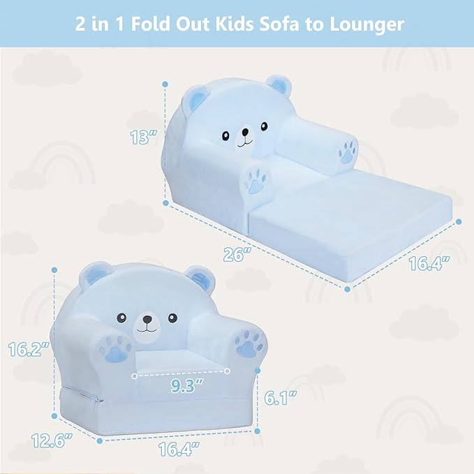 MONKISS Cute Toddler First Chair, Kids' Armchairs, Mini Couch for Baby, Blue Bear, 1~2.5 Years Old-Ruum Studio Home