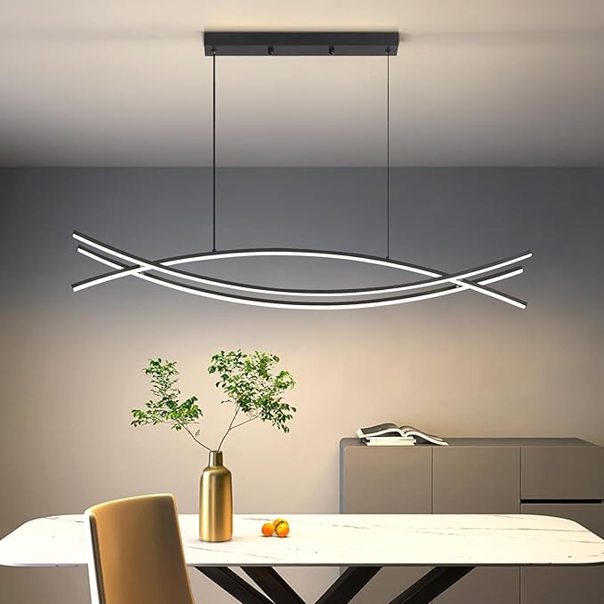 Modern Chandelier, Linear Pendant Light LED Dimmable Hanging Light Fixture, 3000K-6500K with Remote Control (Black, 47IN)-Ruum Studio Home