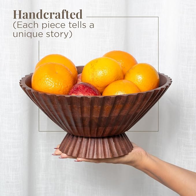 Folkulture Wooden Fruit Bowl for Kitchen Island | (11") Countertop or Eco Friendly Decorative Centerpiece Table Decorations | Decorative Bowls, Fruits Tray or Fruit's Holder for Kitchen Counter Decor-Ruum Studio Home