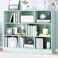 IOTXY Open Shelf Low Bookcase - Wooden 3-Tier Floor Standing Display Cabinet Organizer with Base, 8 Cubes Short Horizontal Bookshelf in Tiffany-Green-Ruum Studio Home