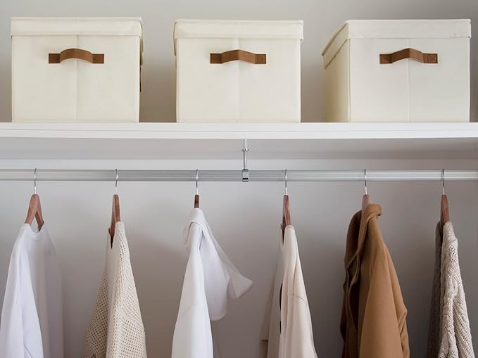 StorageWorks Storage Bins with Lids, Decorative Storage Boxes with Lid and PU Handles, Foldable Storage Baskets for Closet, Shelves, Stackable, Ivory, Jumbo, 3-Pack-Ruum Studio Home