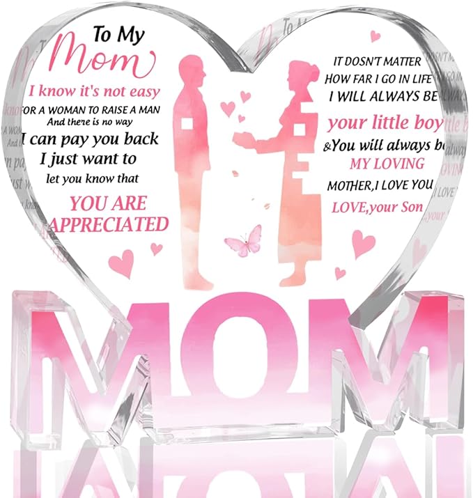 Mothers Day Gifts Best Mom Gifts -Gifts for Mom from Daughter Son - Best Mom Ever Gifts Unique Mother Birthday Acrylic Heart-Shaped Plaque Desk Decorations Present for Mom Christmas Anniversary-Ruum Studio Home