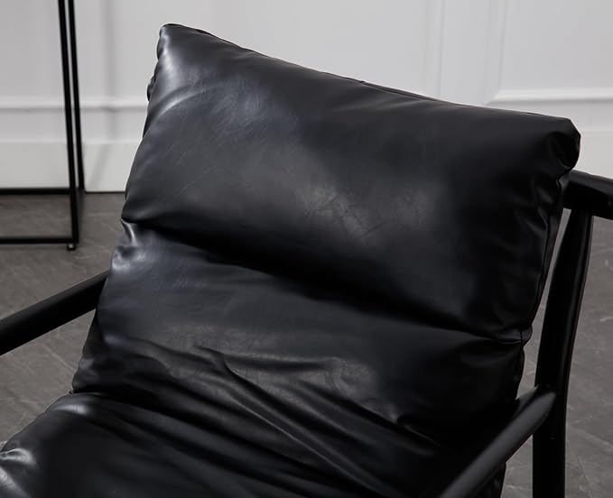 Kmax Modern Sling Accent Chairs Set of 2 Upholstered PU Leather Living Room Chairs Solid Wood Frame Arm Chairs Comfy Lounge Chairsfor Bedroom, Reading Room, Black-Ruum Studio Home