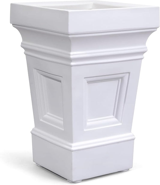 Step2 Atherton Square Planter, Large Planters for Outdoor Plants, Gardening and Flower Pot for Patio or Porch, Efficient Drainage, Durable Plastic, Classic White-Ruum Studio Home