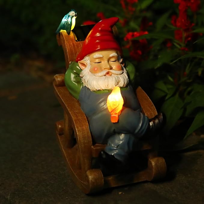 Solar Garden Gnome Statue Outdoor Decor, Patio Gnomes, Outside Yard Sculptures & Statues, Resin Figurines Gift for Women, Mom, Grandma-Ruum Studio Home