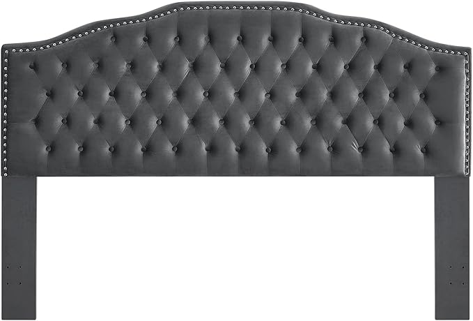 24KF Upholstered Button Tufted King Size Headboard with Nailhead Trim, Soft Velvet Fabric Headboard King/Cal King Size -Dark Gray-Ruum Studio Home