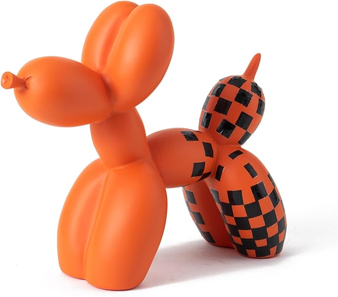 Vilead Resin Balloon Dog Statue with Checkered Pattern,Modern Home Decoration Trendy Animal Art Ornaments,Collection Figurine Bedroom Living Room Office Desktop Sculpture-Ruum Studio Home