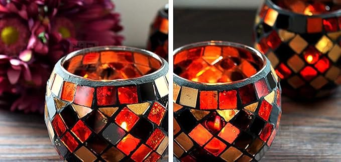 Votive Candle Holder Tea Lights - Glass Candle Holders, Mosaic Tealight Candle Holder, Candle Jar Cup for Wedding Centerpiece Party Table Decorations, Valentines Day Decor-Ruum Studio Home