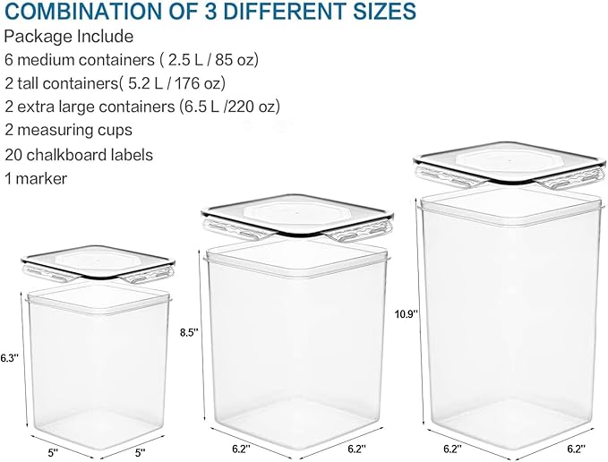VERONES Large Tall Airtight Food Storage Containers, 10 PACK Plastic Airtight Kitchen & Pantry Organization, Ideal for Flour & Sugar Plastic Canisters with Labels-Ruum Studio Home