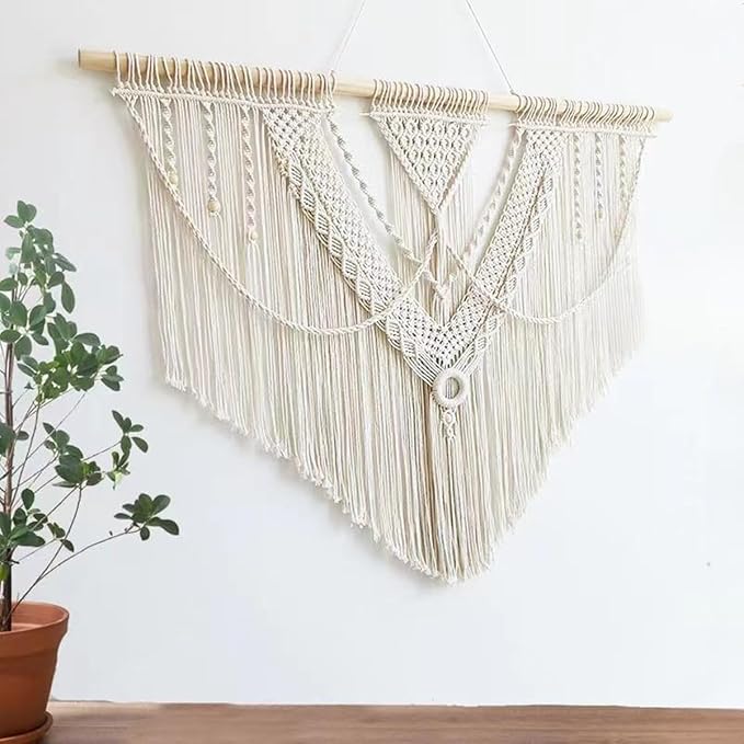 guzhiou large macrame wall hanging - Boho Tapestry Macrame Wall Decor Art- Chic Bohemian Handmade Woven Tapestry Home Decoration for Bedroom Living Room Apartment Wedding Party - 43"x32" (Beige-A)-Ruum Studio Home