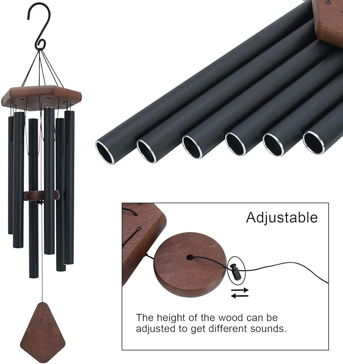 Wind Chimes for Outside, 30" Black Aluminium Wind Chime with Wind Catcher, Outdoor Garden Patio Decoration Windchimes, Classic Zen Gift for Men and Women-Ruum Studio Home