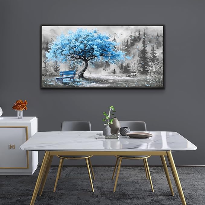 ZUITINGHUA Large Black Framed Wall Decor For Living Room Canvas Wall Art For Office Modern Wall Decorations For Bedroom Blue Tree Landscape Paintings Black And White Pictures Home Decor 24x48 In-Ruum Studio Home