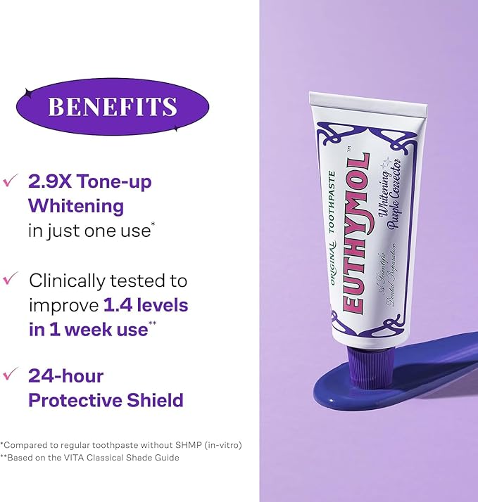 Euthymol Purple Whitening Toothpaste – for Yellow & Sensitive Teeth | Violet Tone-Up Formula, Instantly Brightens, 24H Stain Defense, Long-Lasting Fresh Breath (Pack of 2)-Ruum Studio Home
