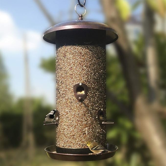 Nature's Rhythm Metal Hopper Bird Feeder, Dual Seed Compartments, 10 Feeding Ports, Holds 10lbs Seed, Attracts Cardinals, Titmice, Nuthatches-Ruum Studio Home