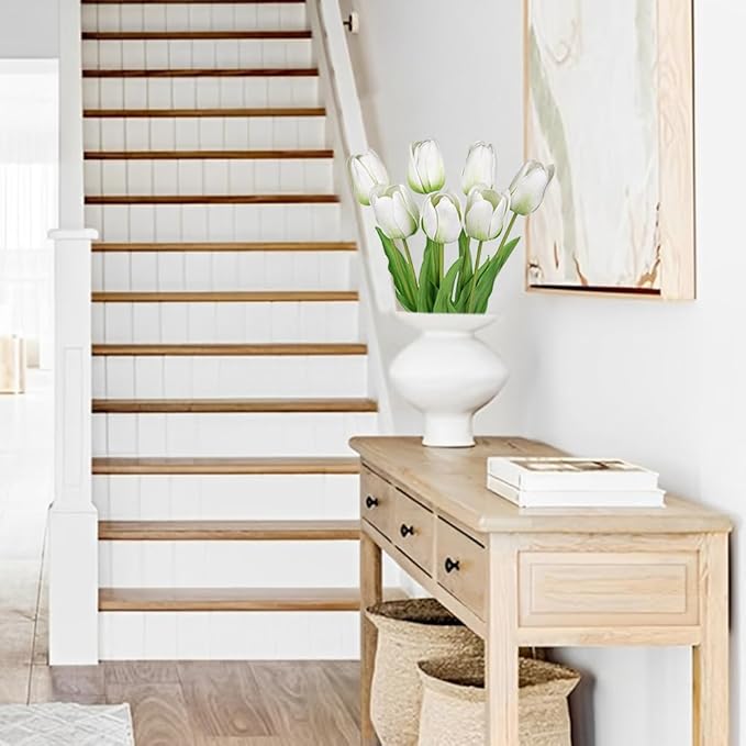 Artificial Tulips Flowers – 24" Long Stem Faux Tulips, 7PCS Real Touch Fake White Tulip for Vase, Farmhouse, Kitchen, Spring & Wedding Home Decor-Ruum Studio Home