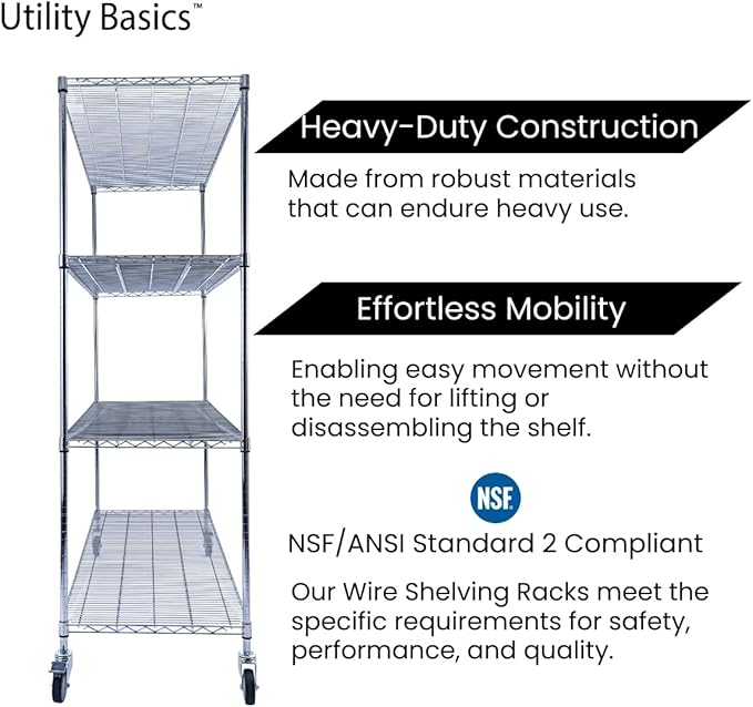 60"x24"x72" PREMIUM METAL STEEL 4-Tier Wire Shelving NSF 3200 LBS MAX Capacity Heavy Duty Storage Rack for Hospitals, Schools, Commercial Spaces, and Garages w/PREMIUM Wheels-Ruum Studio Home