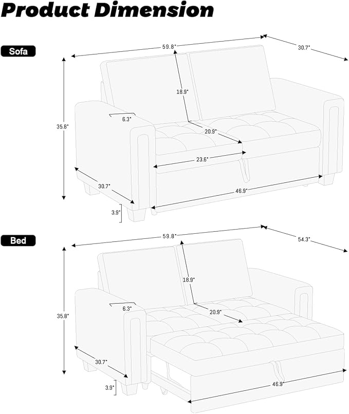 Belffin Modular Sectional Sleeper Sofa with Pull Out Couch Bed Modular Sleeper Loveseat Sectional Sofa Velvet Fabric for Living Room Apartment Grey-Ruum Studio Home