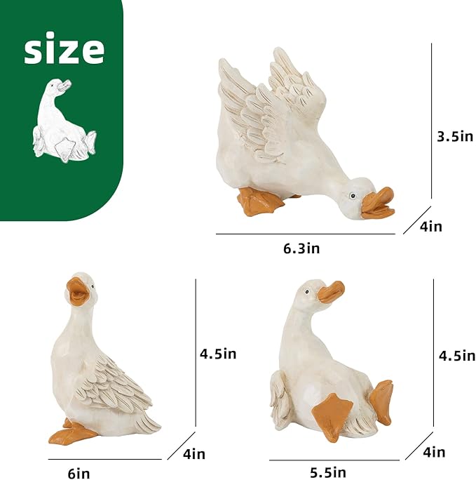 Duck Yard Decorations Outdoor Ornaments Set of 3, Resin Goose Sculpture Statue Front Porch Garden Decor for Outside Imitation Wood Carving, Funny Animal Decorations Fairy Craft Yart Art Decor-Ruum Studio Home