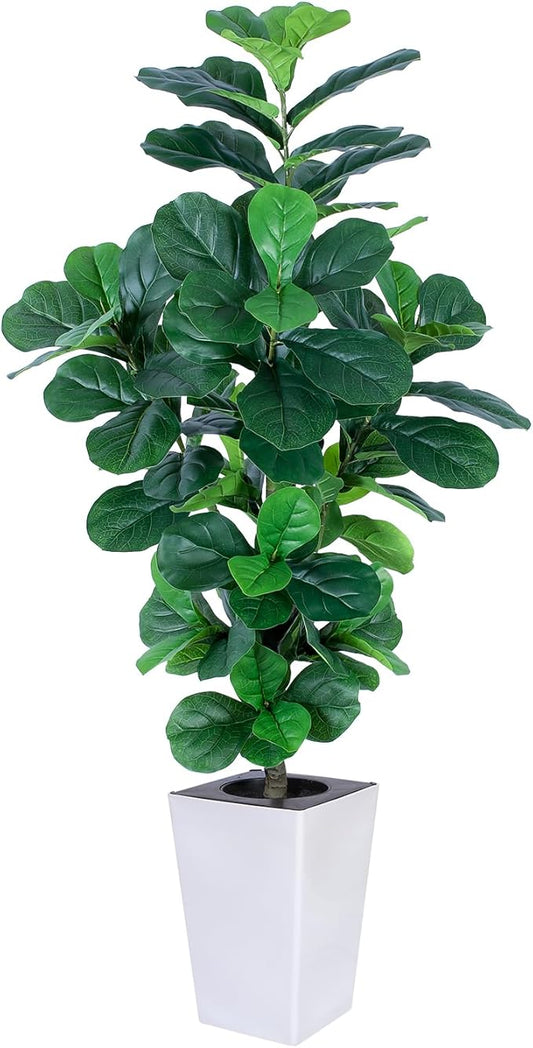 Fiddle Leaf Fig Tree, 5ft Tall Fake Silk Tree in White Planter, Faux Floor Plants with 108 Fiddle Leaves, Artificial Plants for Home Office Decor Indoor-Ruum Studio Home