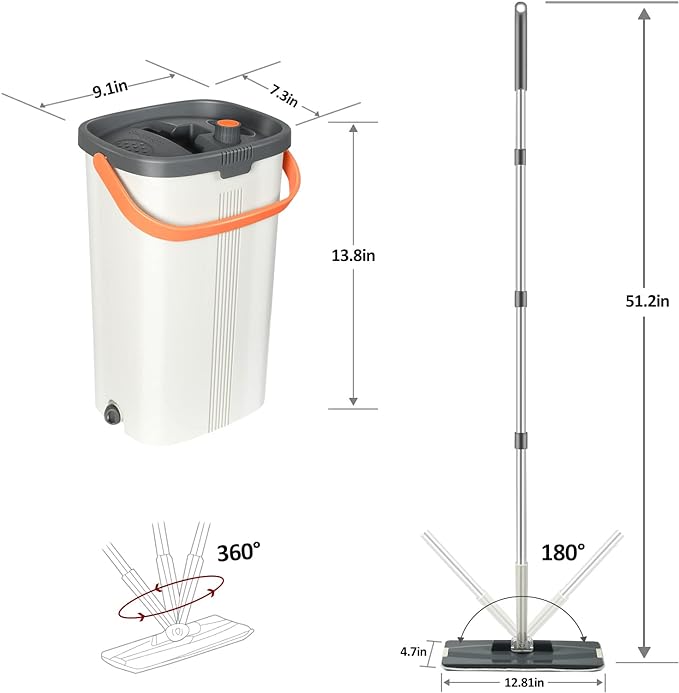 Jelymark Flat Mop and Bucket with Wringer Set, Separates Dirty and Clean Water, 3-Chamber Mop Wet and Dry Use, Not-Hands Squeeze Mops for Floor Cleaning, 8 Reusable Microfiber Mop Pads Included-Ruum Studio Home