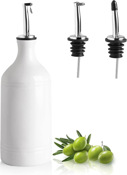 Sweejar Ceramic Olive Oil Dispenser Bottle, Opaque Oil Cruet Protects Oil to Reduce Oxidation, Suitable for Storage Oil, Vinegar, Coffee Syrups & Other Liquids, Pack of 1, 15.5 Fl Oz (White)-Ruum Studio Home
