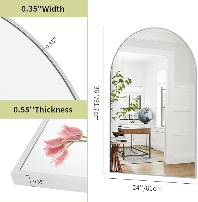 BEAUTYPEAK 24"x36" Arch Bathroom Mirror, Wall Mounted Vanity Metal Frame Mirror for Bedroom, Entryway, Living Room, Silver-Ruum Studio Home