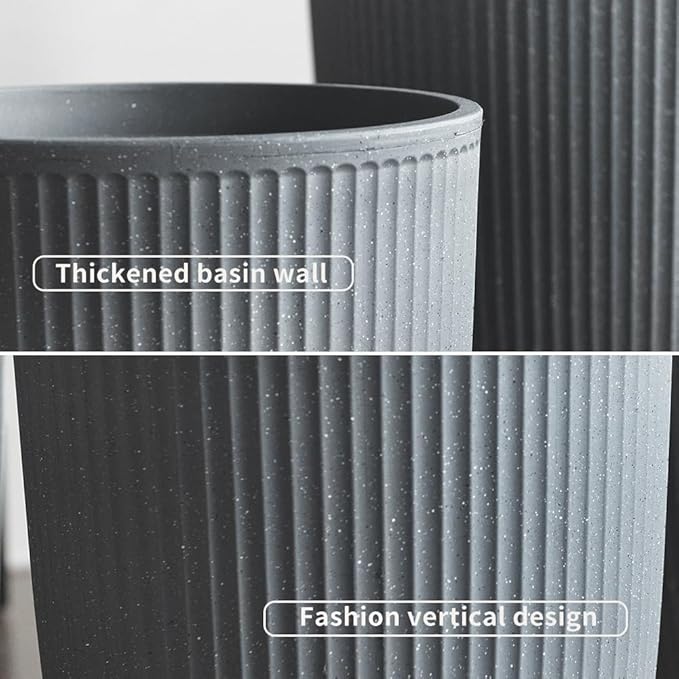 2 Pcs Pack 15 Inches Heavy Duty Plastic Resin Tall Tapered Planter Pots Large Round Planter Flower Pot with Drainage Hole for Indoor Outdoor Deck Porch Garden Home Patio Front Door (Dark grey, S)-Ruum Studio Home