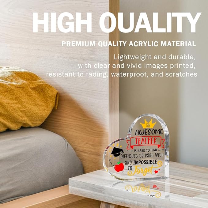 Teachers Day Graduation Season Opening Season Gifts Teacher Gifts Teacher Appreciation Gifts Best Teacher Gifts for Women Acrylic Heart for Her Coworker Friend Principal Educator Birthday Christmas-Ruum Studio Home